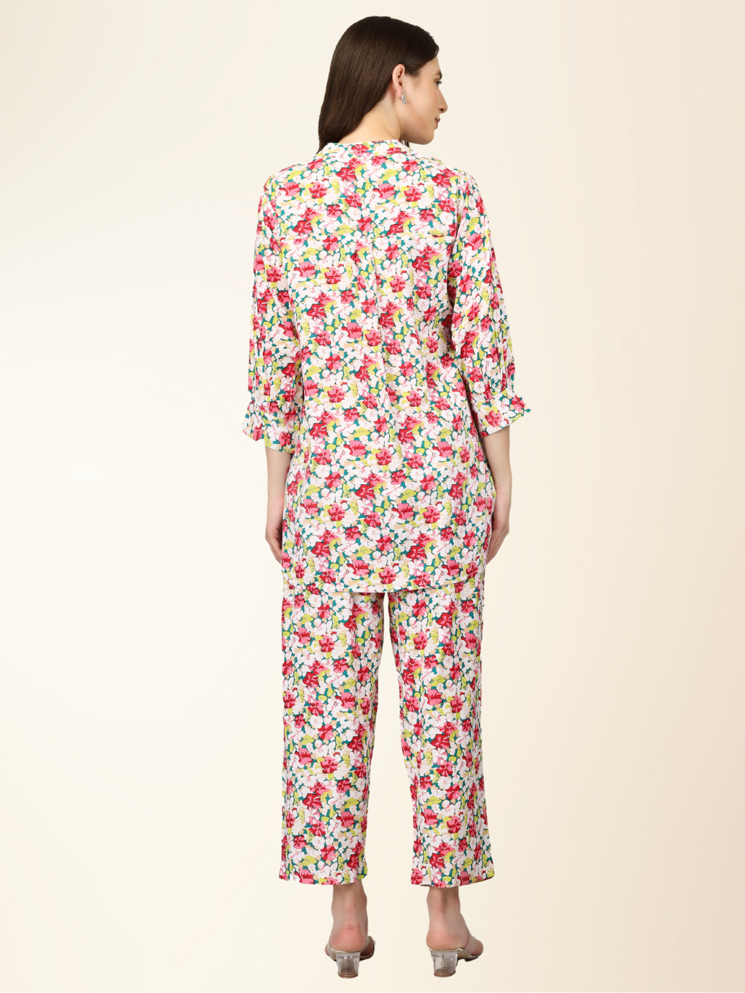 Floral Multicolor Co-ord Set – Soft Shirt & Pajama Nightwear for Women