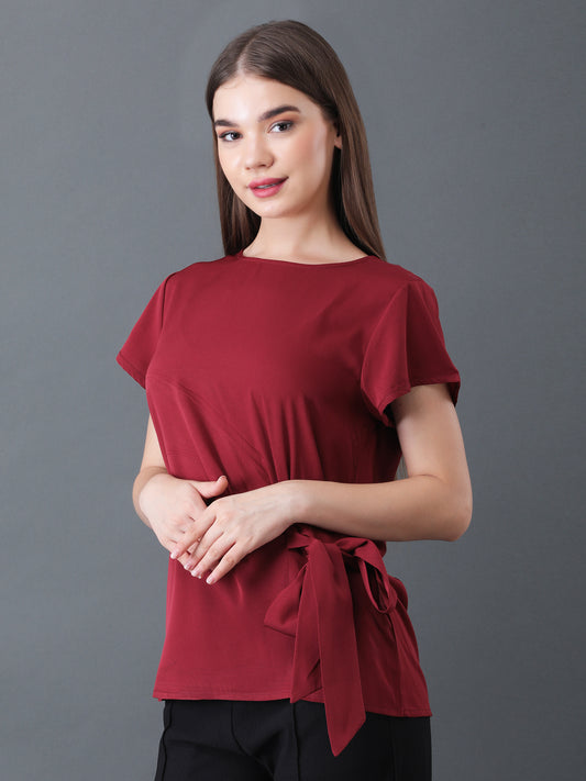 Maroon Short Sleeve Top with Side Tie