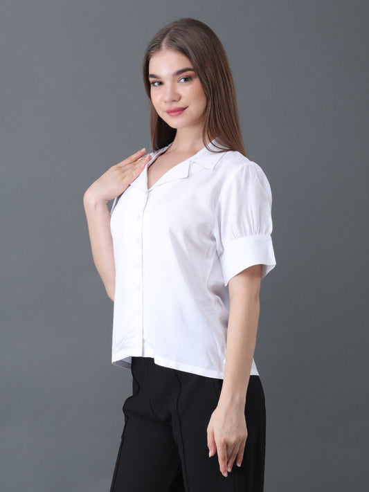 Women's White Button Down Shirt with Short Sleeves