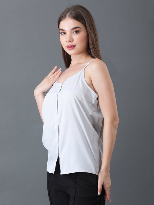 Women's White Sleeveless Button Down Camisole Top