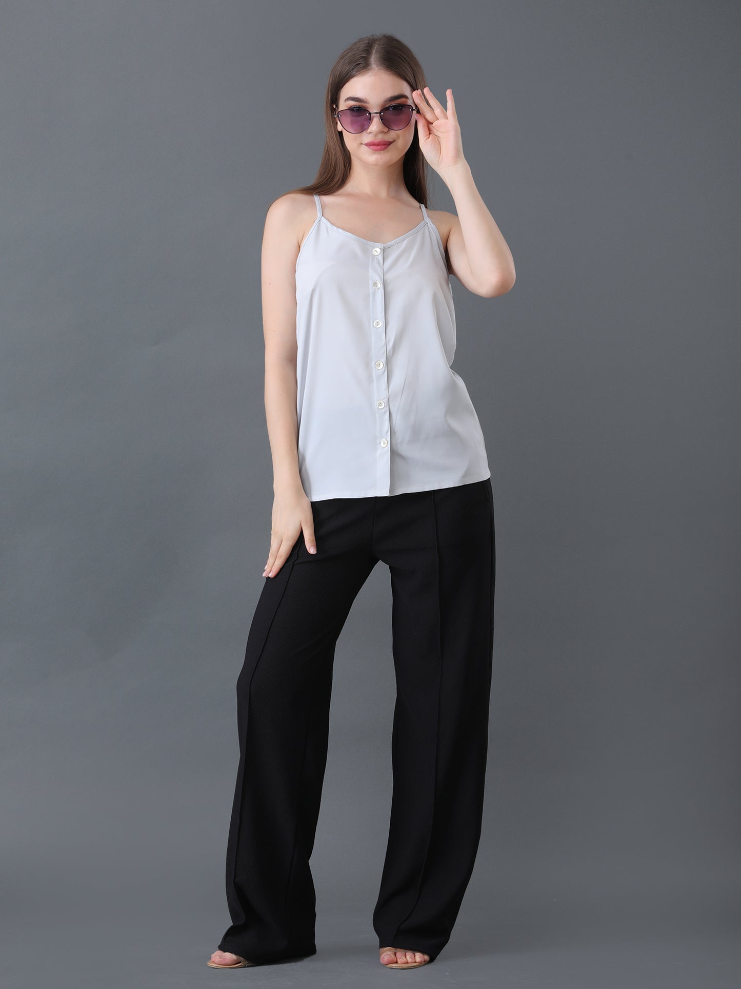 Women's White Sleeveless Button Down Camisole Top