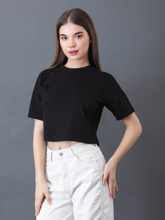 Women's Black Half Sleeve Crop Top