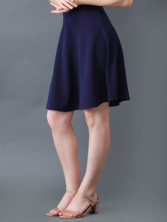 Women's Navy Blue A-Line Knee Length Skirt