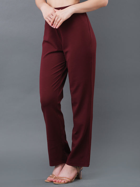 Women's Maroon Straight Fit High Waist Lower