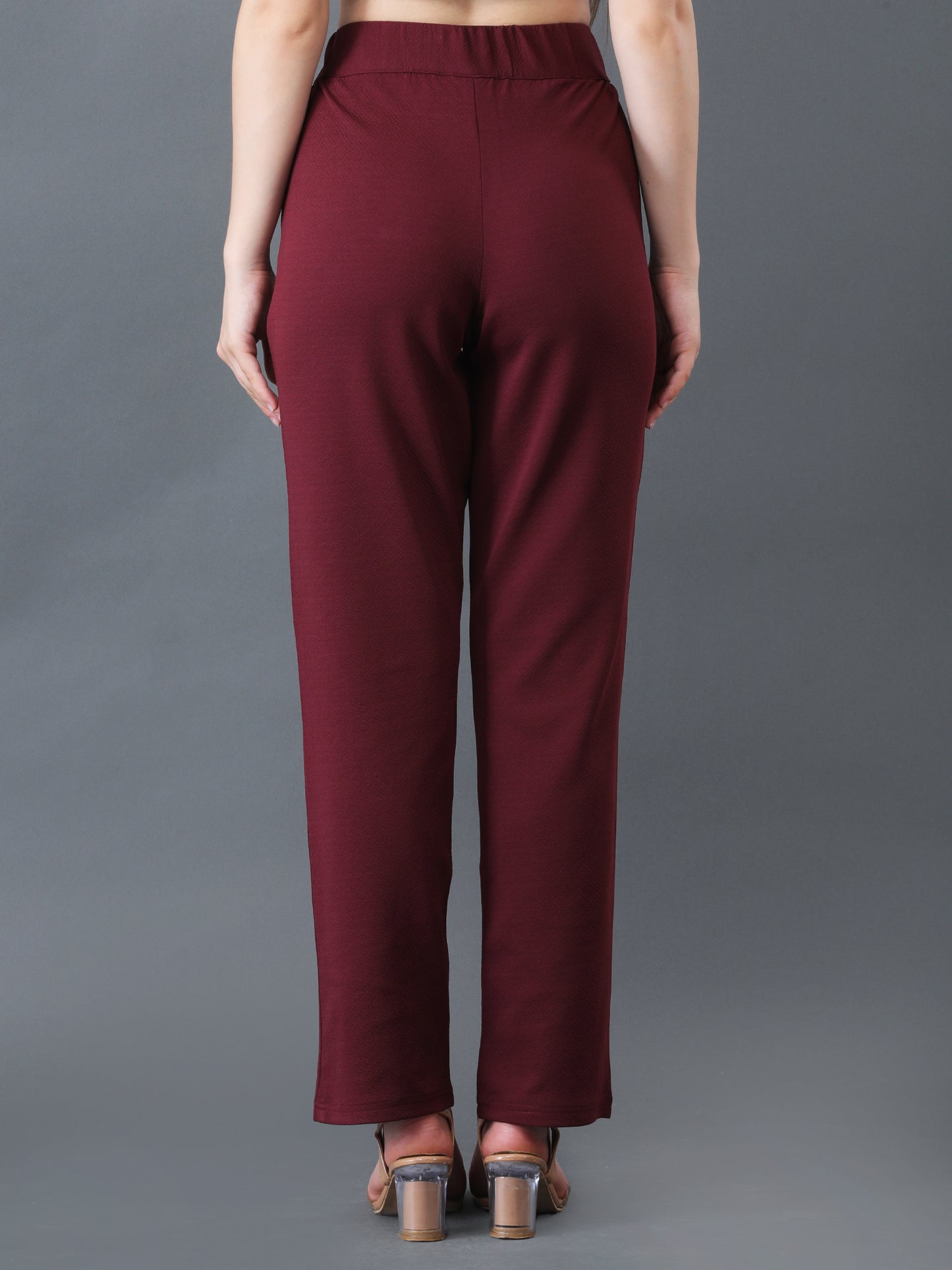 Women's Maroon Straight Fit High Waist Lower