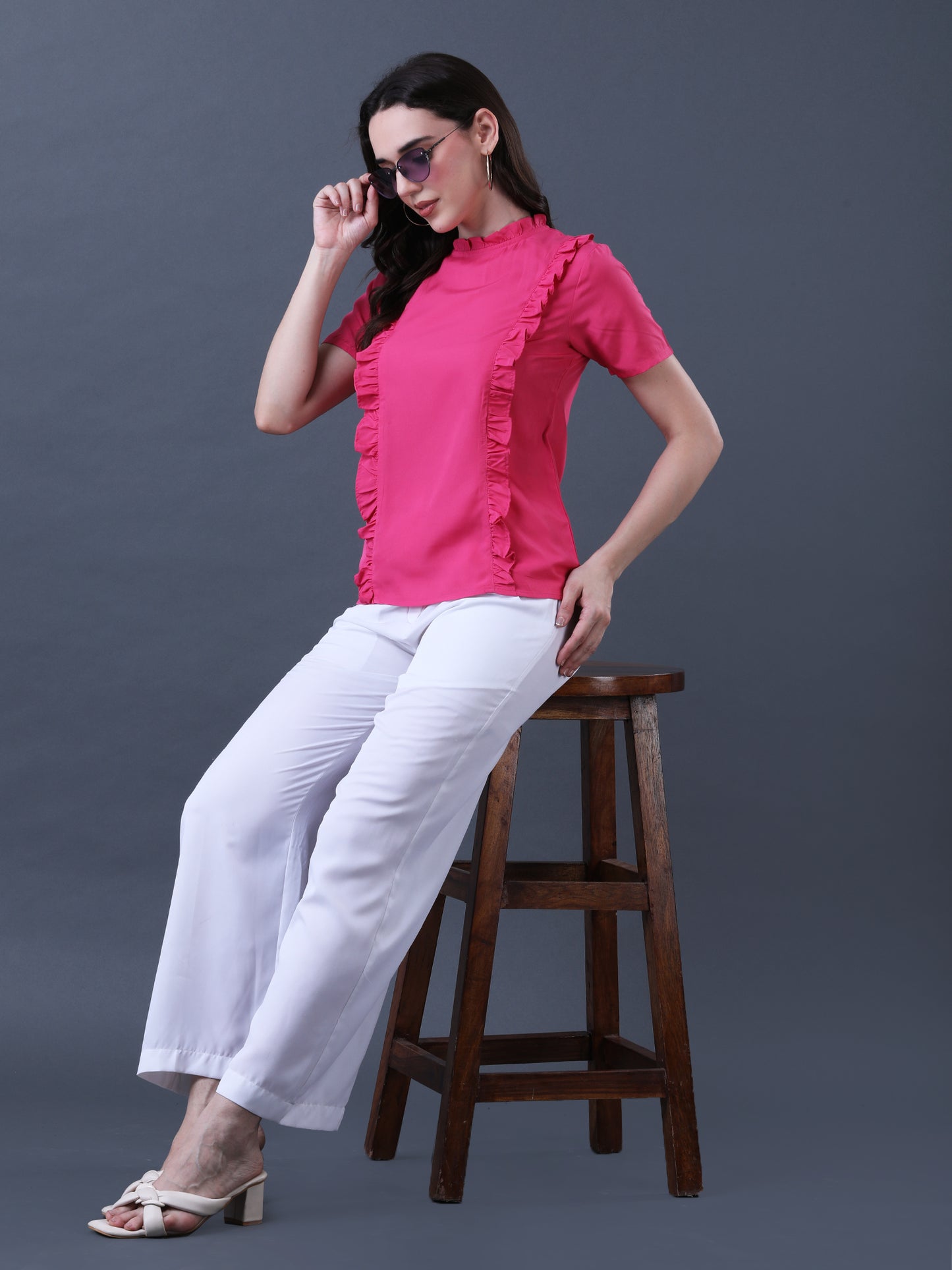 Women's Pink Ruffled Short Sleeve Top