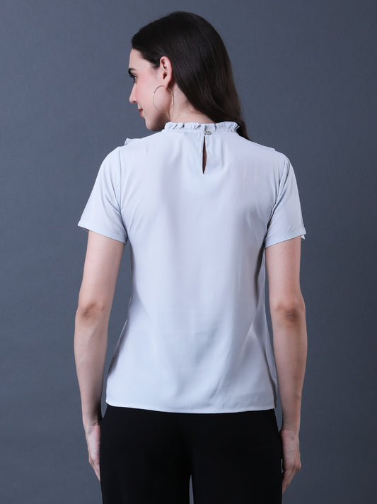 Women's Light Grey Ruffled Short Sleeve Top