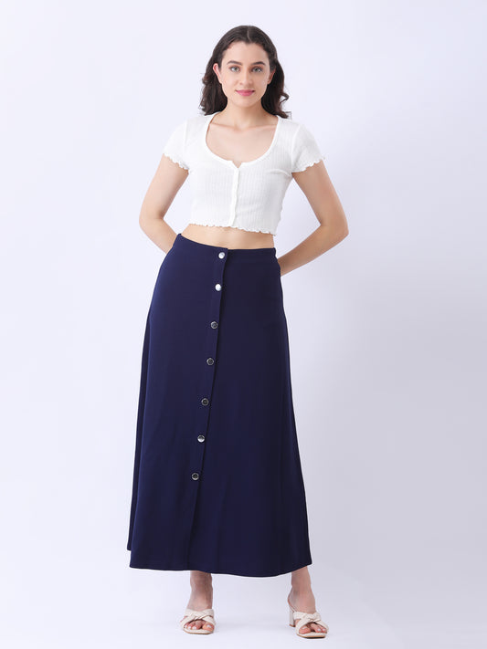 A-Line Navy Blue Skirt with Button Down Front