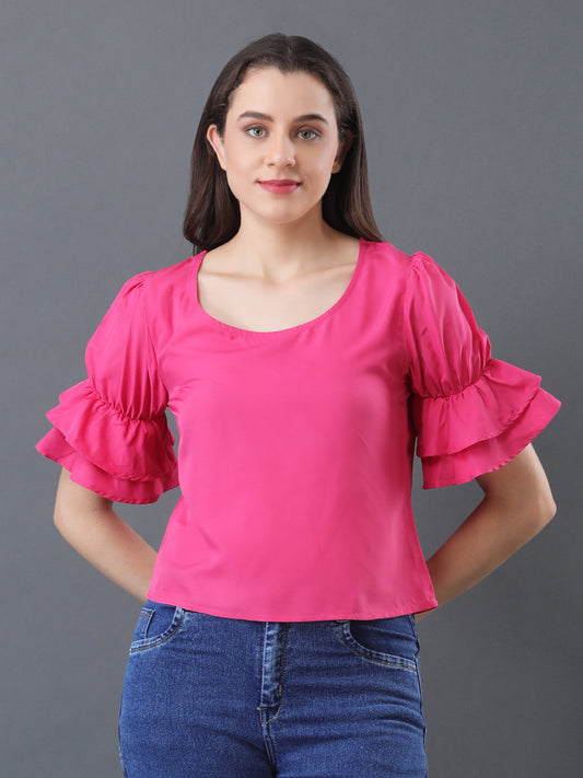 Bright Pink Ruffle Sleeve Top