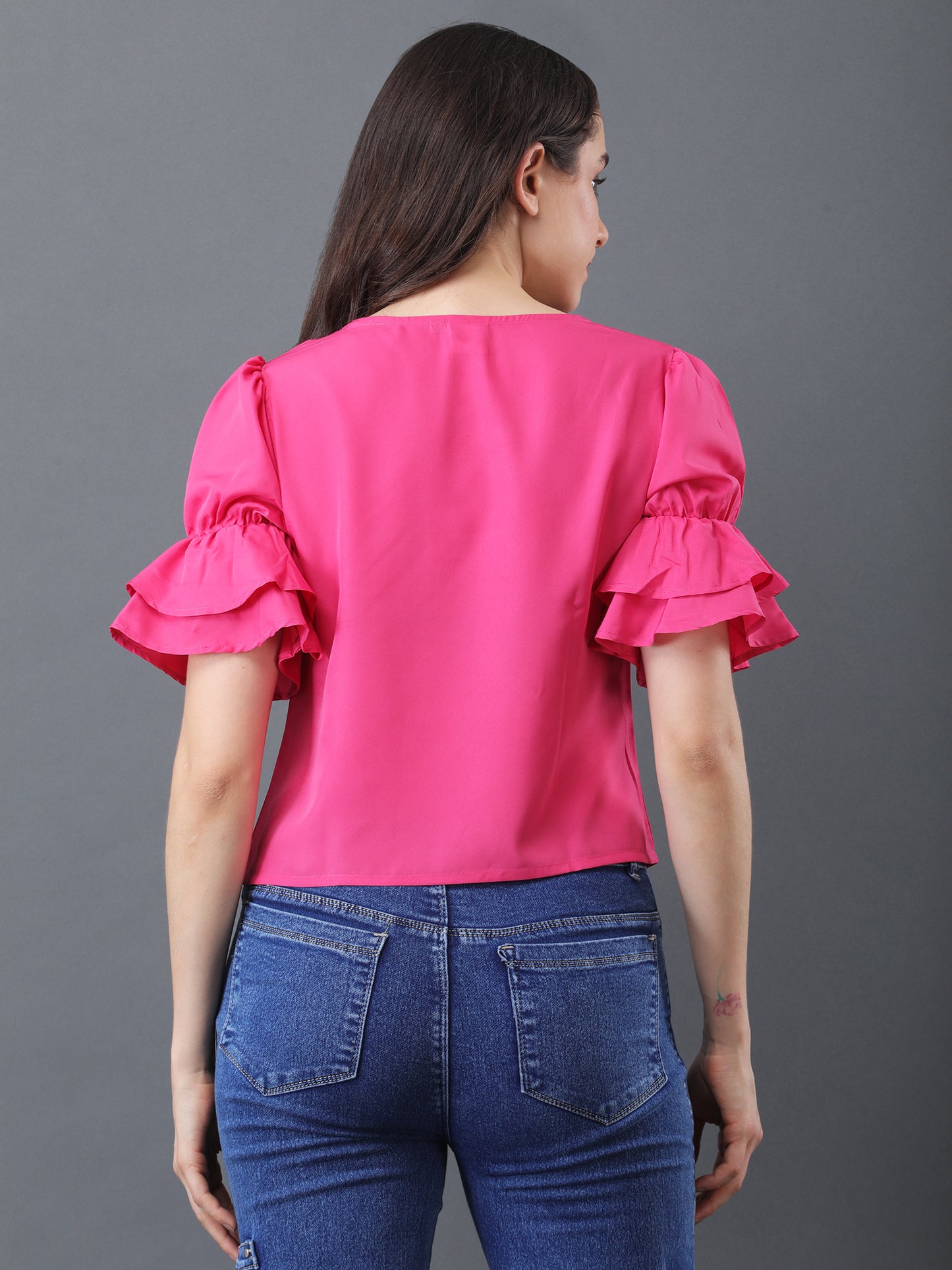 Bright Pink Ruffle Sleeve Top