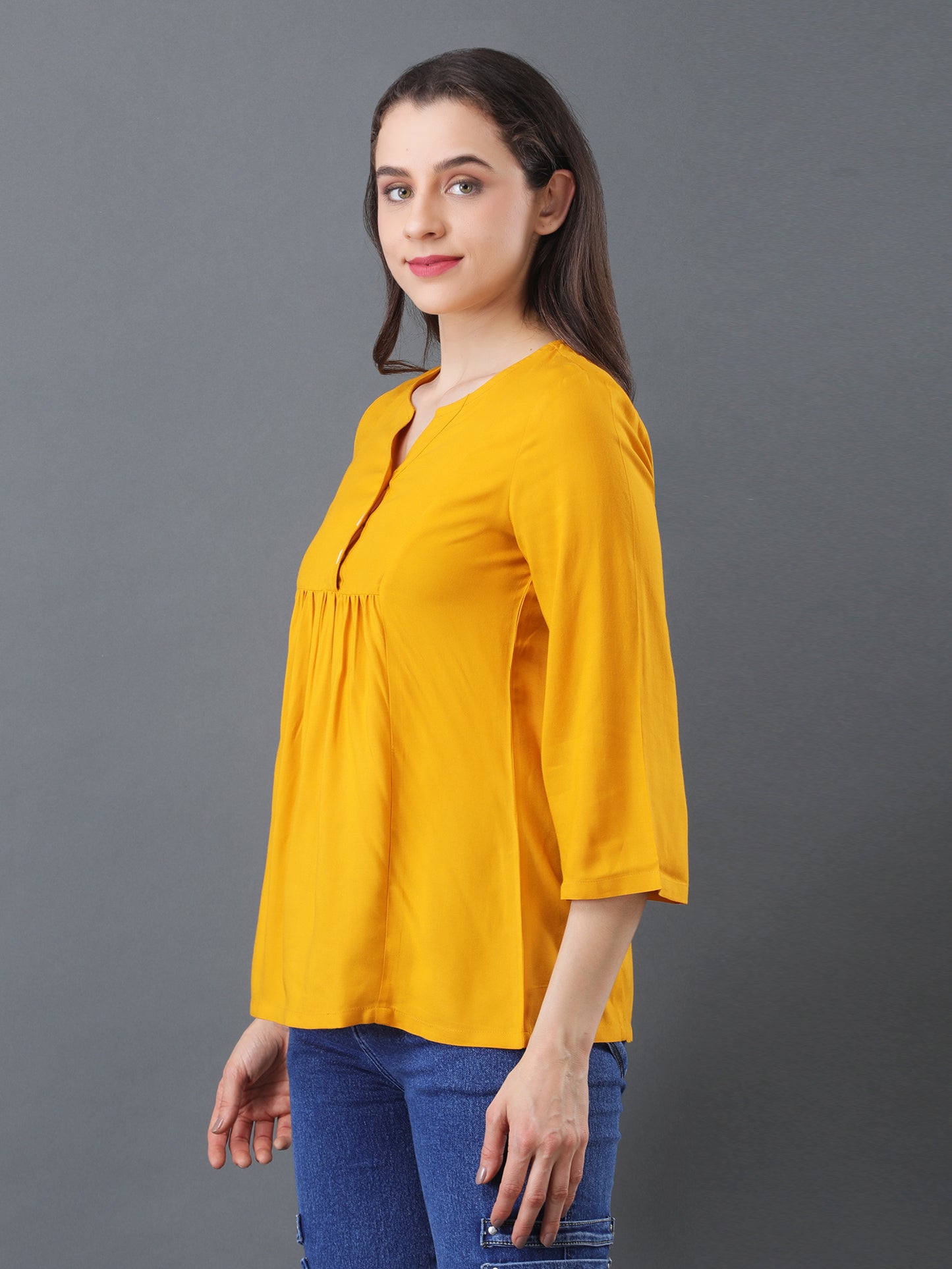 Buttoned Flare Top – Mustard
