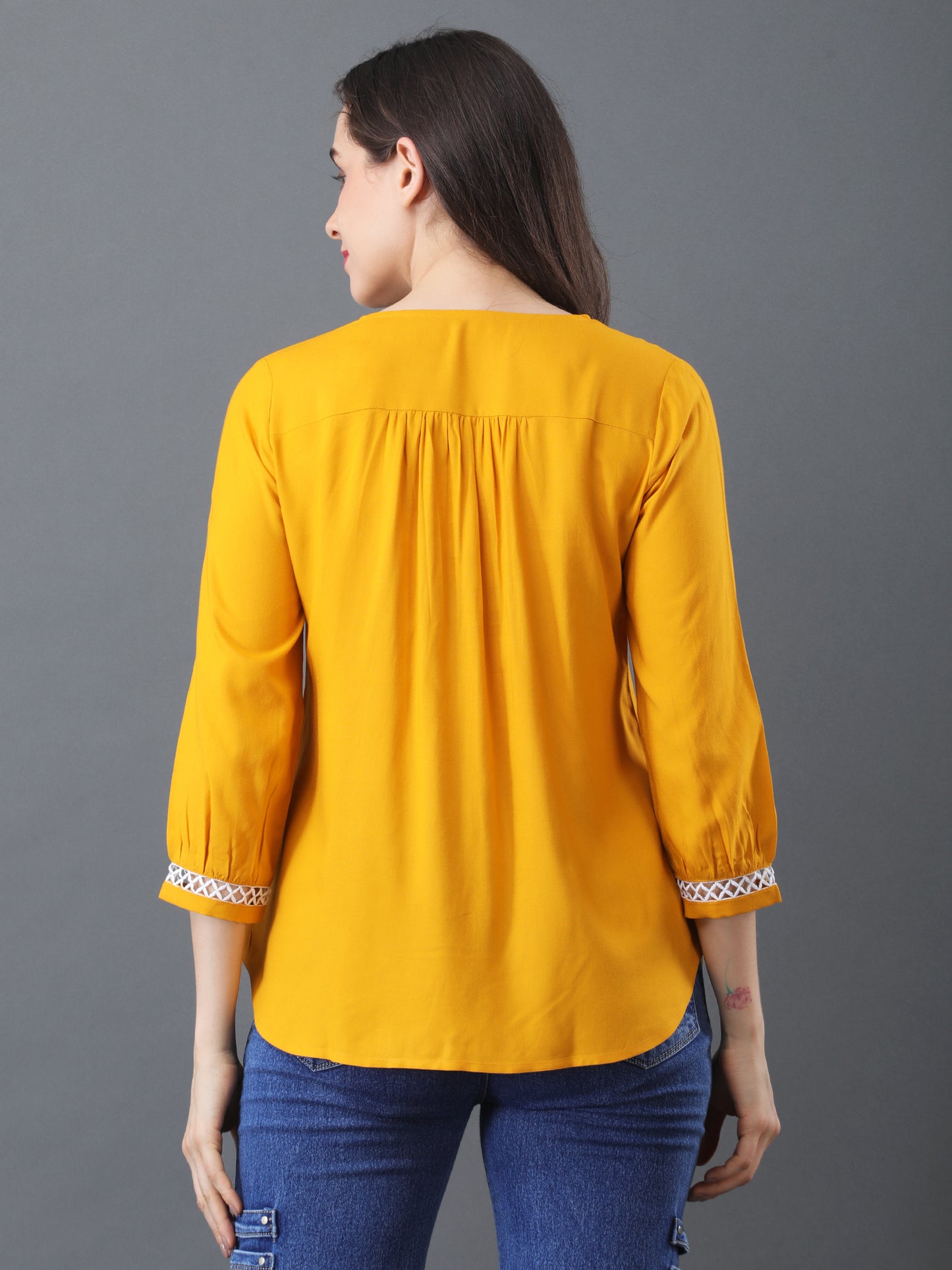 Lace Detail Flare Top – Mustard