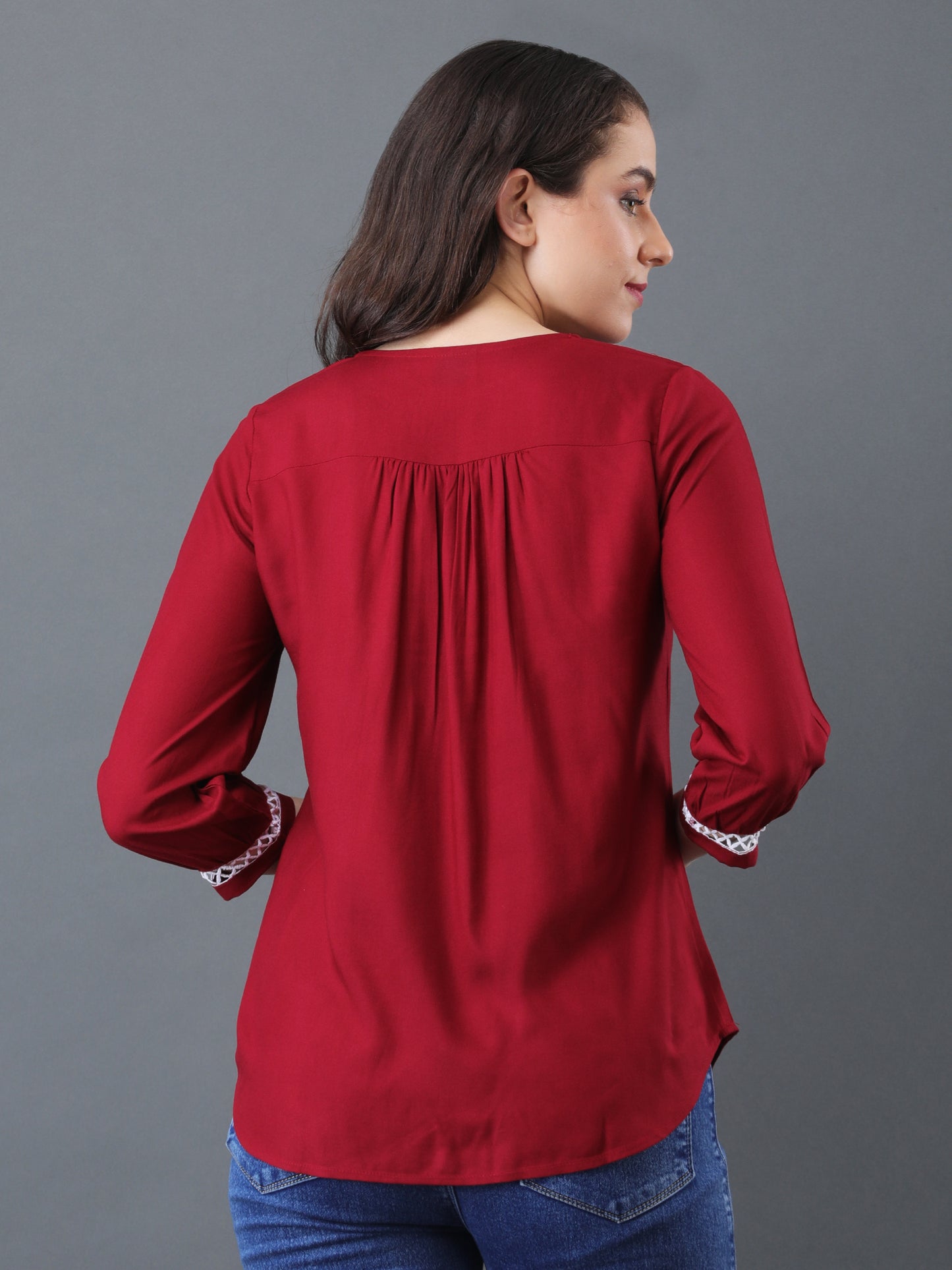 Lace Detail Flare Top – Maroon