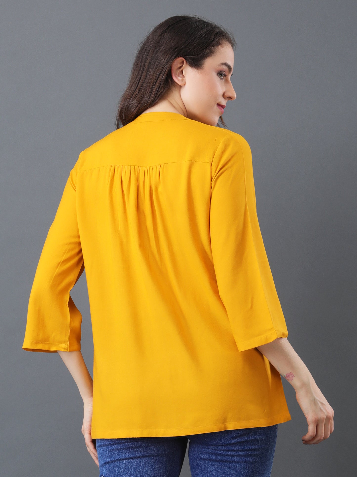 Pintuck Flare Top – Mustard