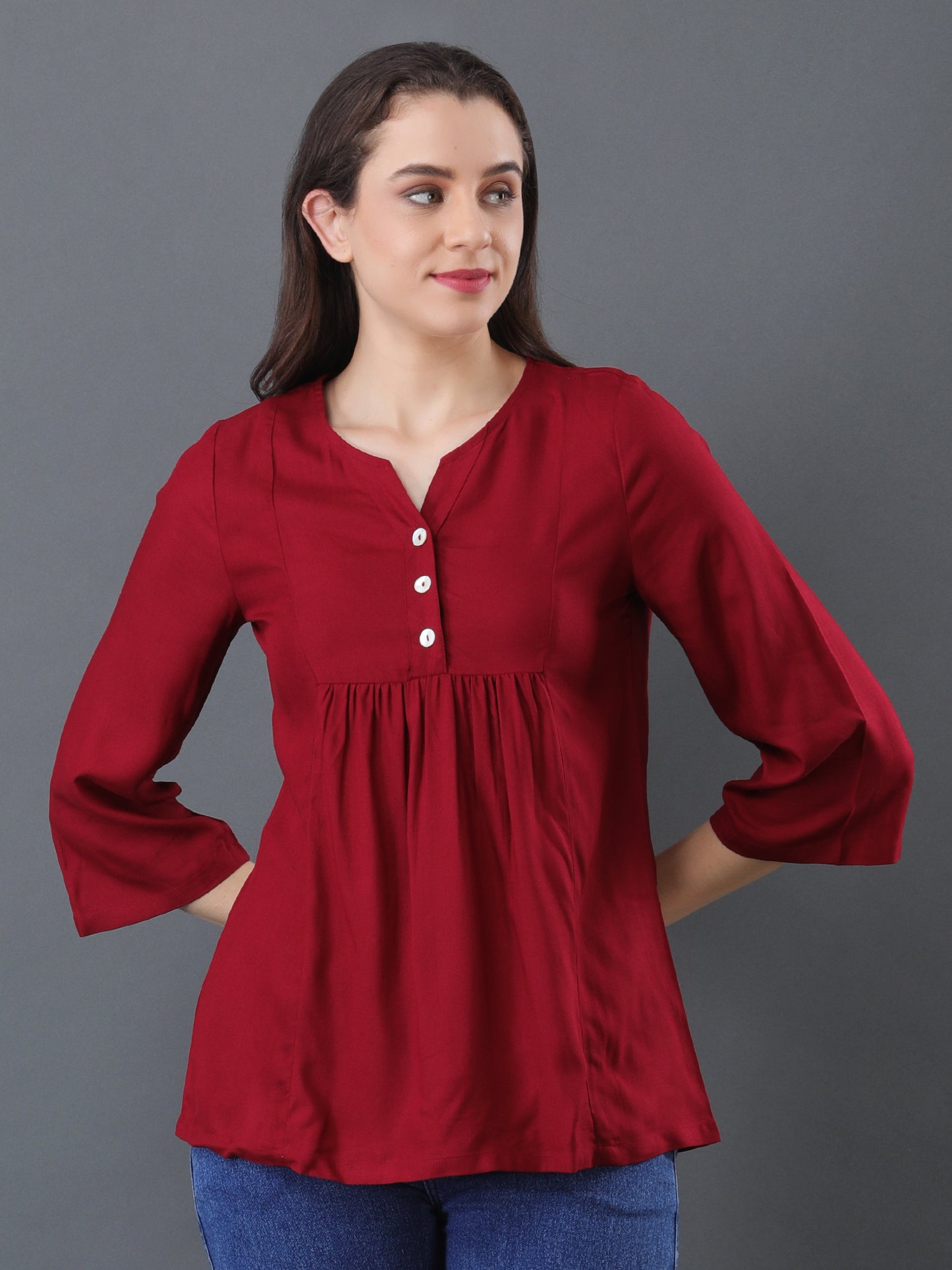 Button Detail Flare Top – Maroon