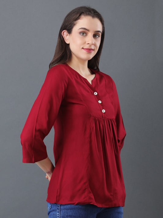 Button Detail Flare Top – Maroon