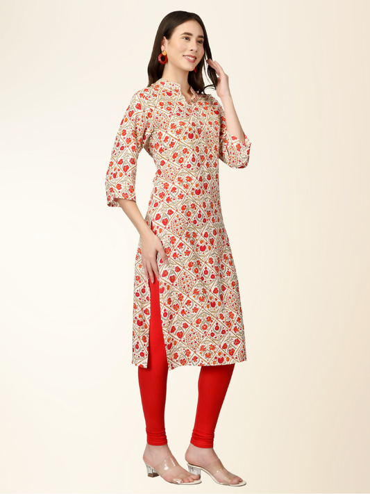Multicolor Floral Printed Straight Kurti – Elegant Rayon Blend for Everyday & Festive Wear