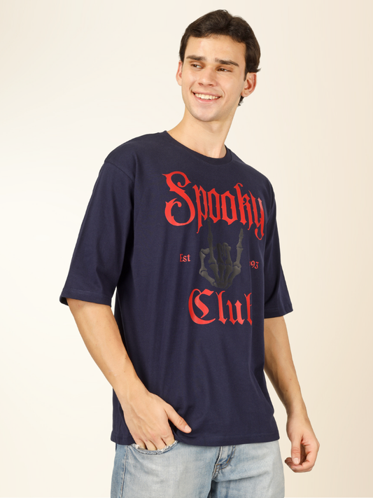 Men’s Oversized Graphic Cotton T-Shirt – Drop Shoulder Street Style Tee - Navy