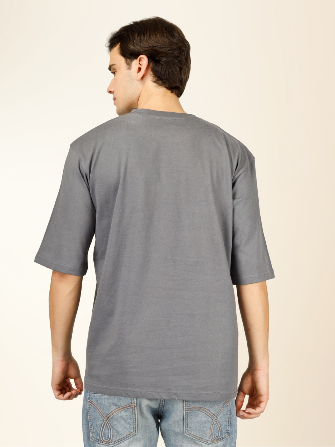 Men’s Oversized Graphic Cotton T-Shirt – Drop Shoulder Street Style Tee - Gray