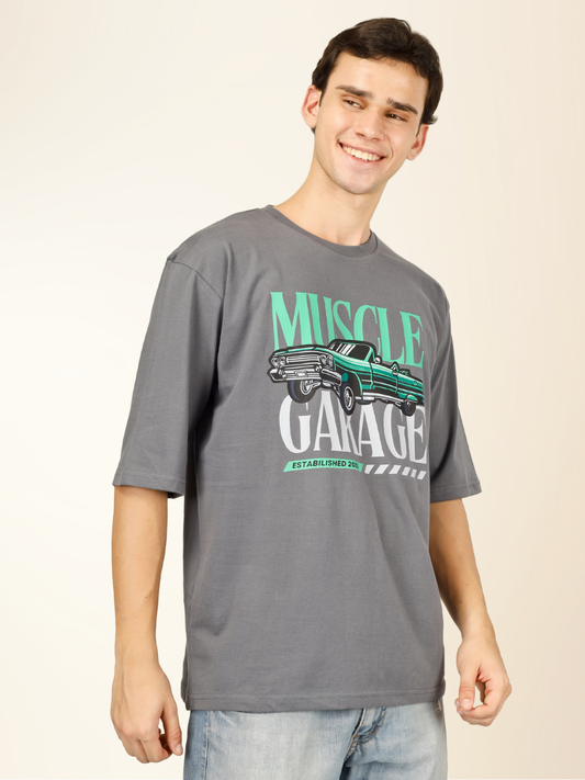 Men’s Oversized Graphic Cotton T-Shirt – Drop Shoulder Street Style Tee - Gray