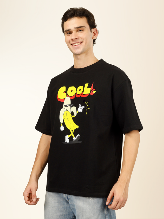 Men’s Oversized Graphic Cotton T-Shirt – Drop Shoulder Street Style Tee - Black