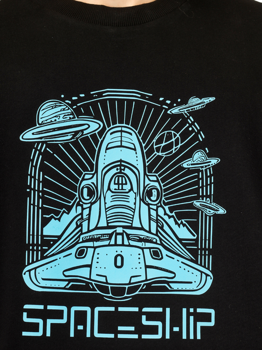 Men’s Oversized Graphic Cotton T-Shirt – Drop Shoulder Street Style Tee - Black