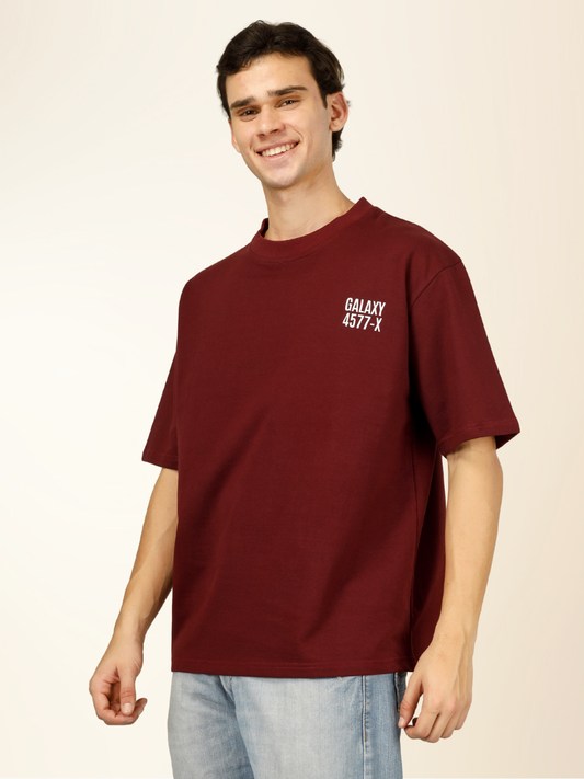 Men’s Oversized Graphic Cotton T-Shirt – Drop Shoulder Street Style Tee - Maroon