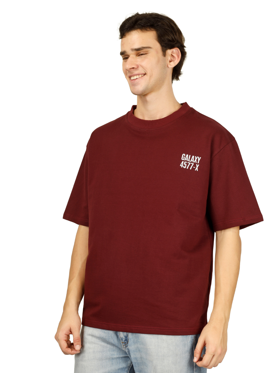 Men’s Oversized Graphic Cotton T-Shirt – Drop Shoulder Street Style Tee - Maroon