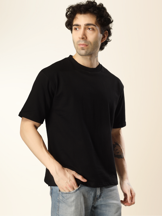 Men’s Drop Shoulder Plain Tee – Relaxed Fit, Everyday Wear - Black