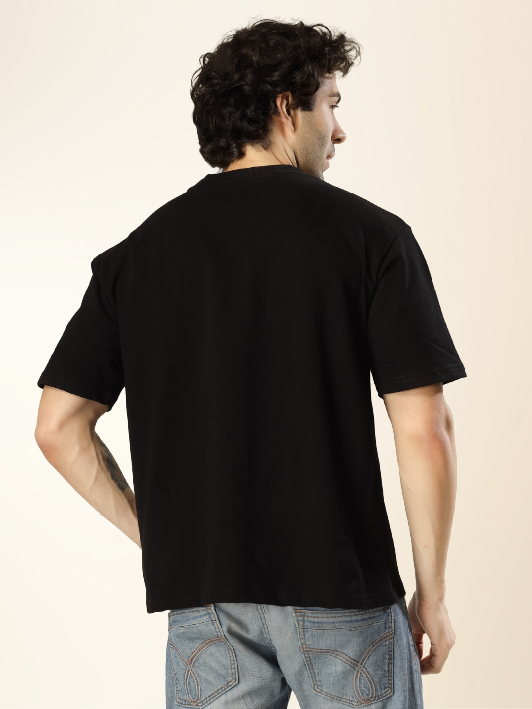 Men’s Drop Shoulder Plain Tee – Relaxed Fit, Everyday Wear - Black