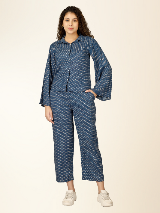 Polka Dot Cotton Coord Set – Blue