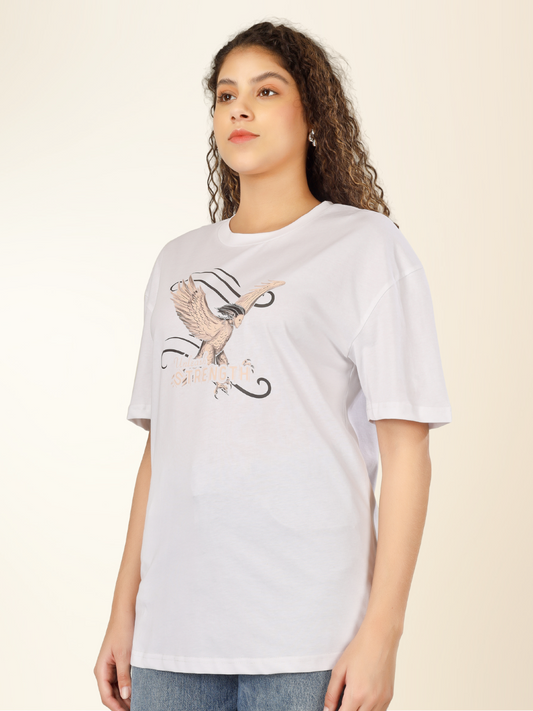 Bird Sketch Oversized White T-shirt