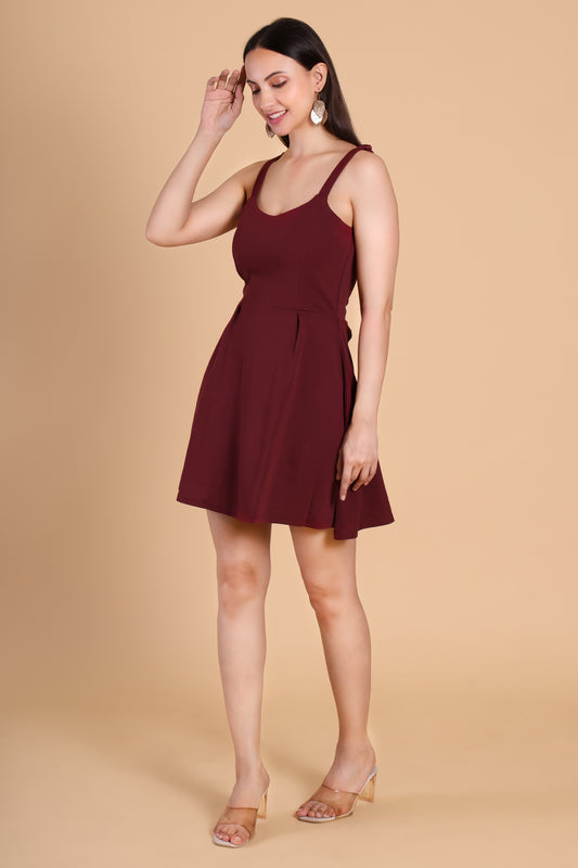 A-Line Sleeveless Skater Dress - Maroon