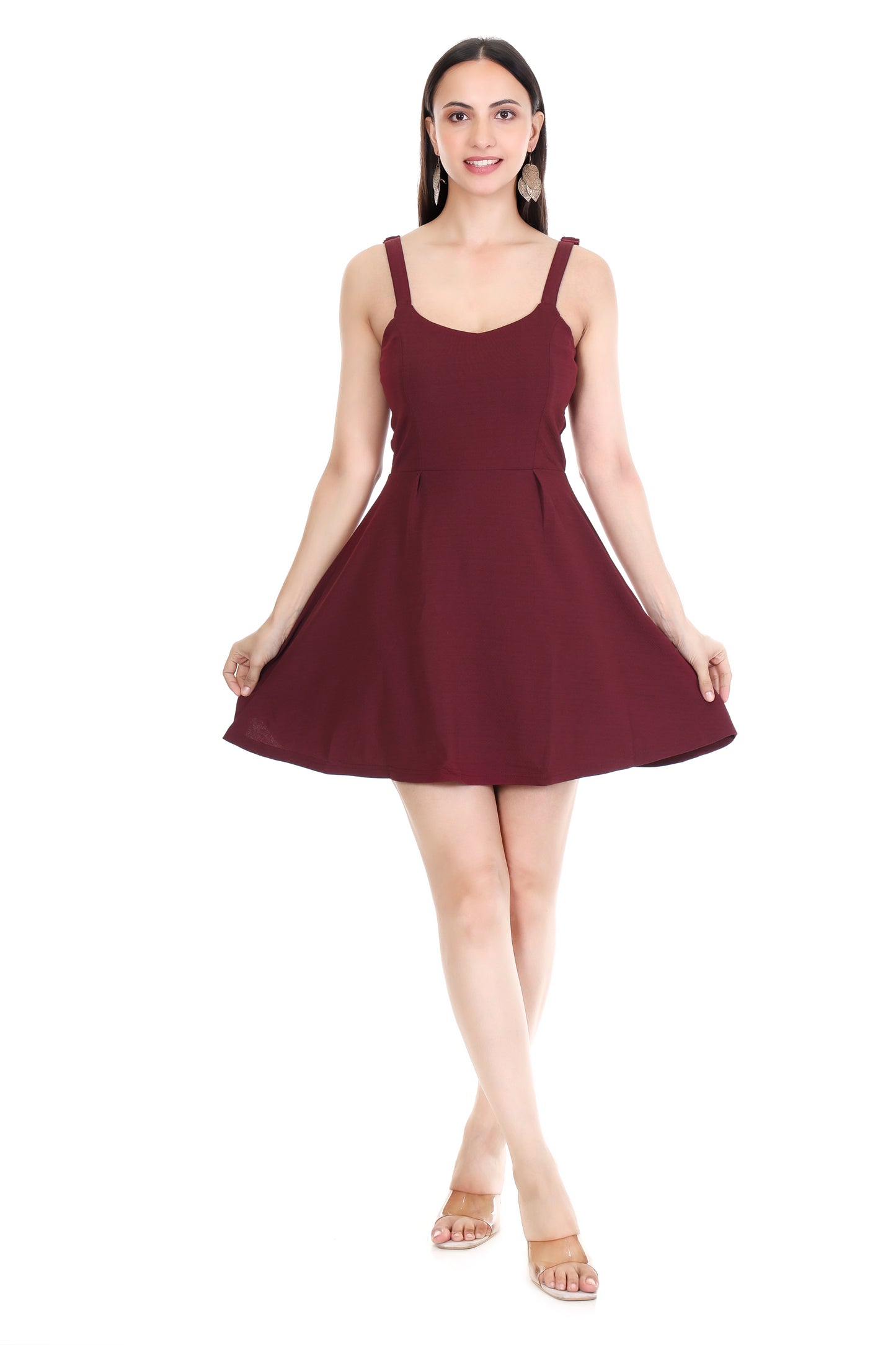 A-Line Sleeveless Skater Dress - Maroon