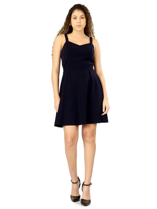 A-Line Sleeveless Skater Dress - Navy Blue
