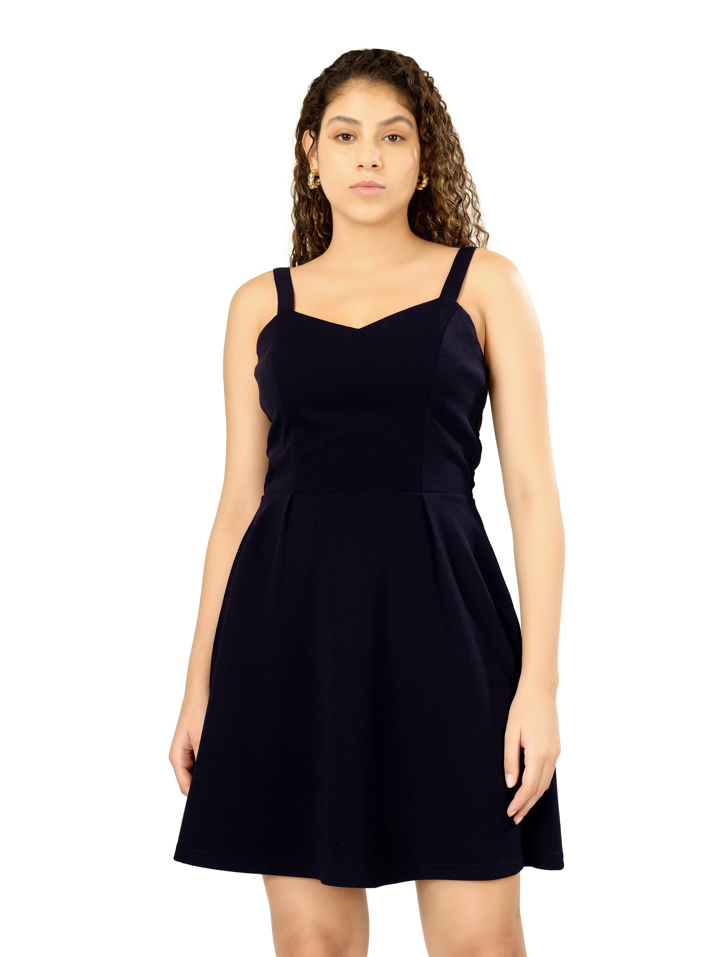 A-Line Sleeveless Skater Dress - Navy Blue
