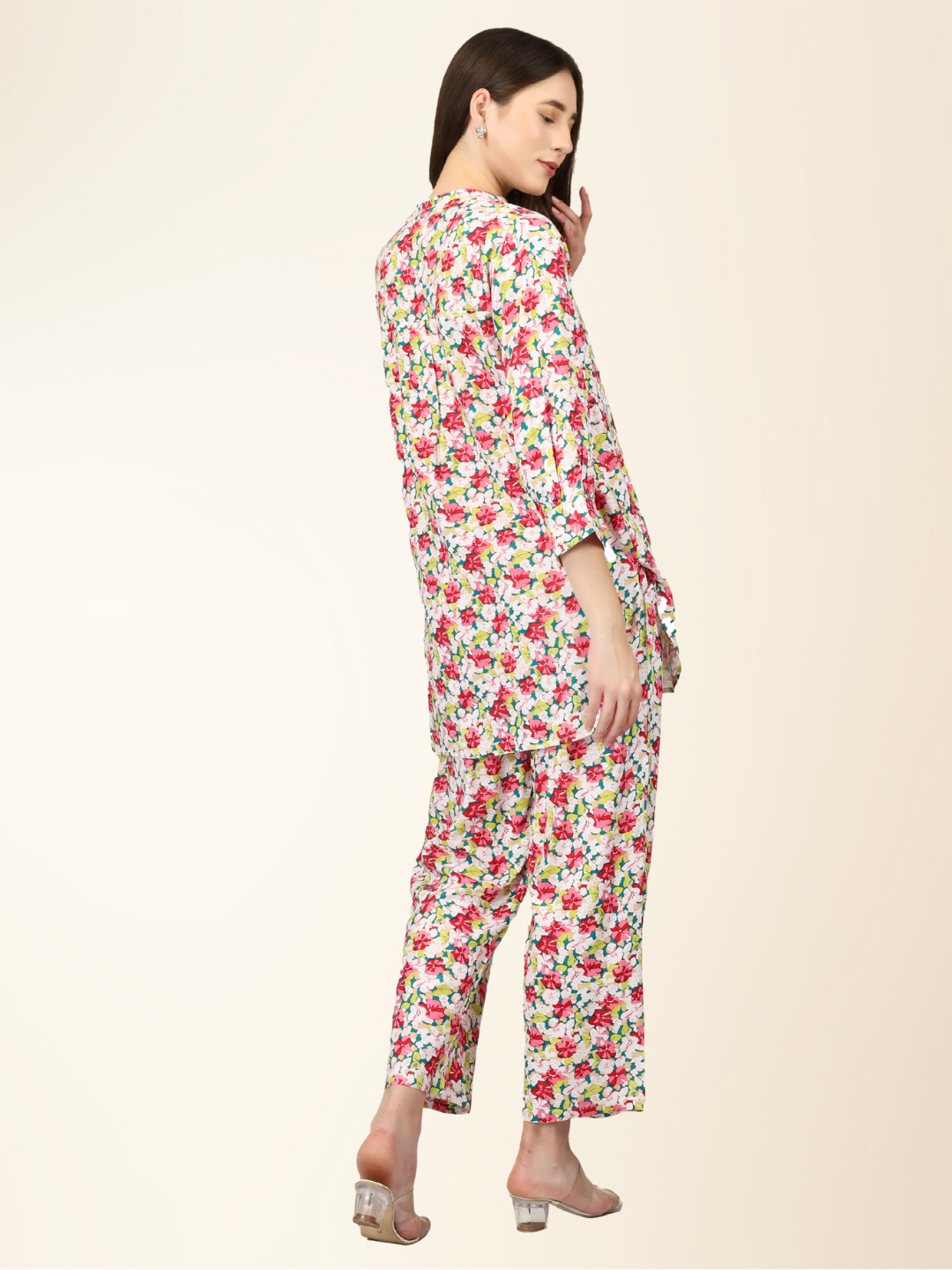 Floral Multicolor Co-ord Set – Soft Shirt & Pajama Nightwear for Women