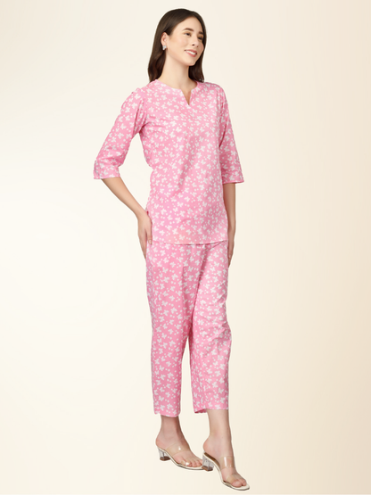 Blush Pink Nightwear Set – Elegant Co-ord with Relaxed Shirt & Pajama