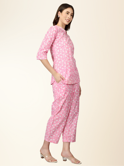 Blush Pink Nightwear Set – Elegant Co-ord with Relaxed Shirt & Pajama