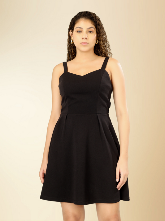 A-Line Sleeveless Skater Dress - Black