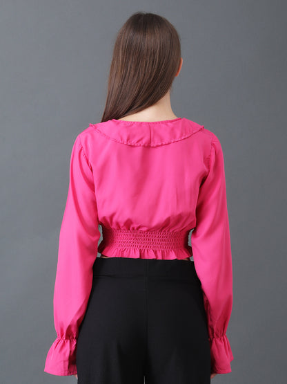 Pink Ruffled Crop Top with Smocked Waist
