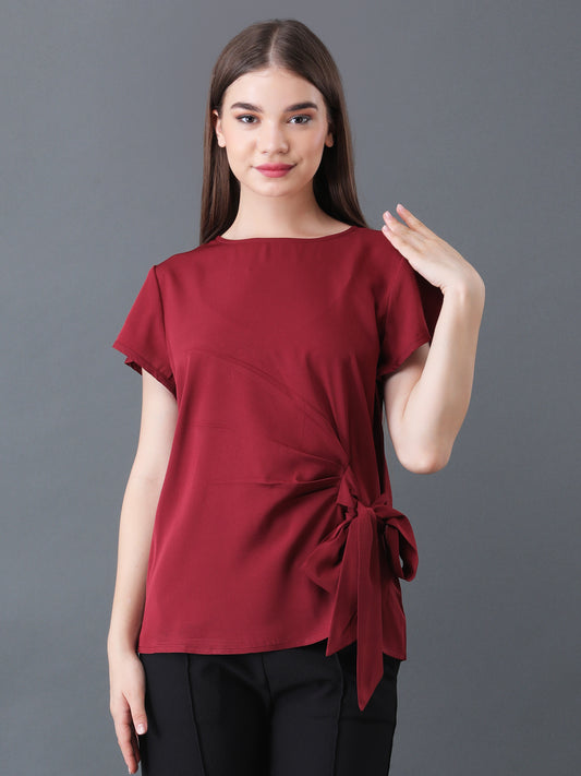 Maroon Short Sleeve Top with Side Tie