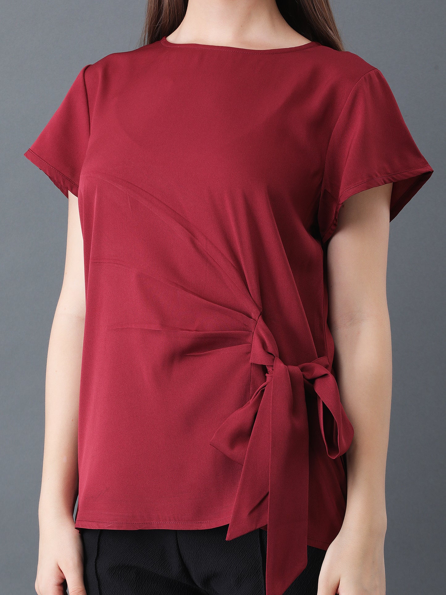 Maroon Short Sleeve Top with Side Tie