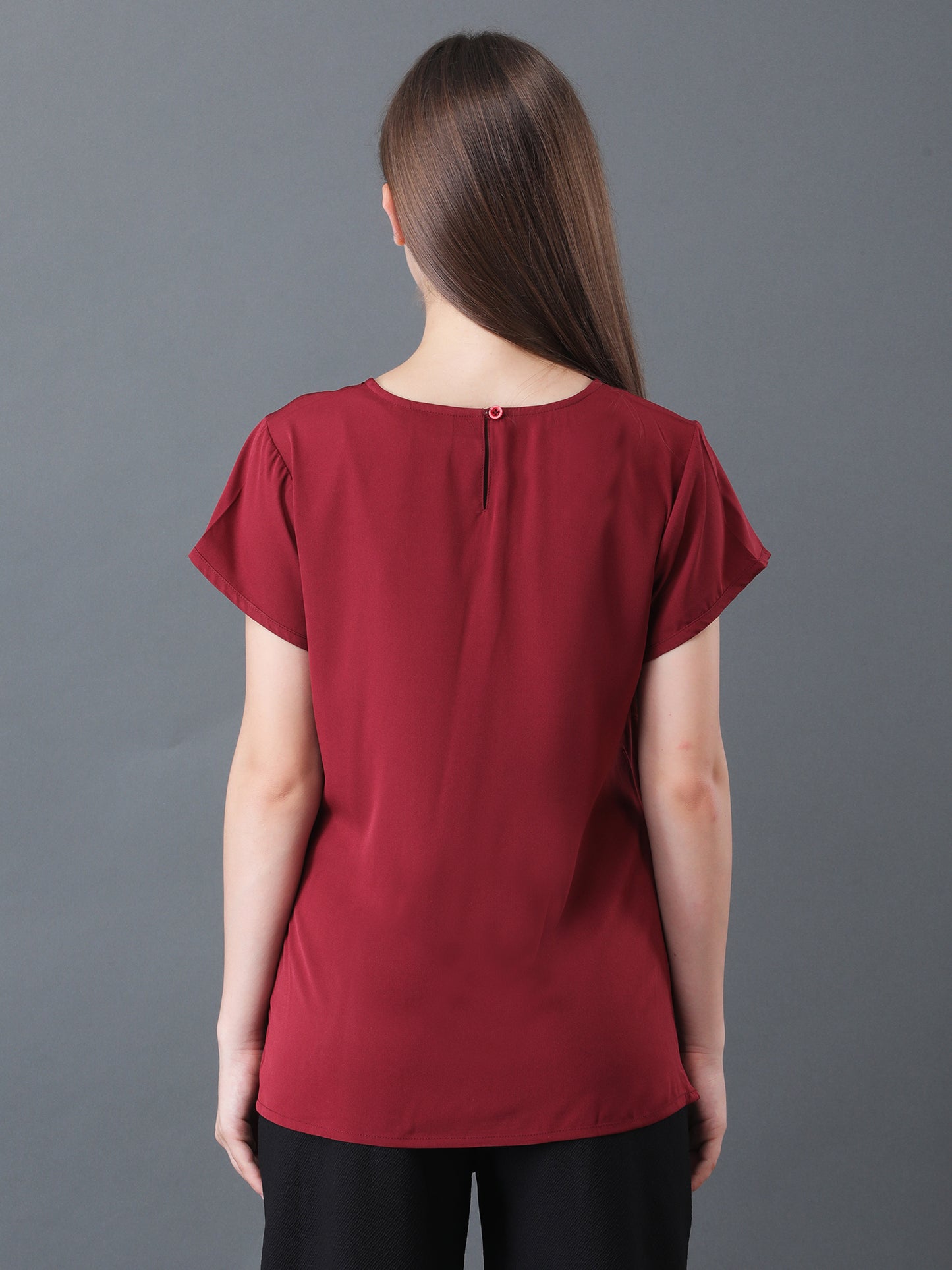 Maroon Short Sleeve Top with Side Tie
