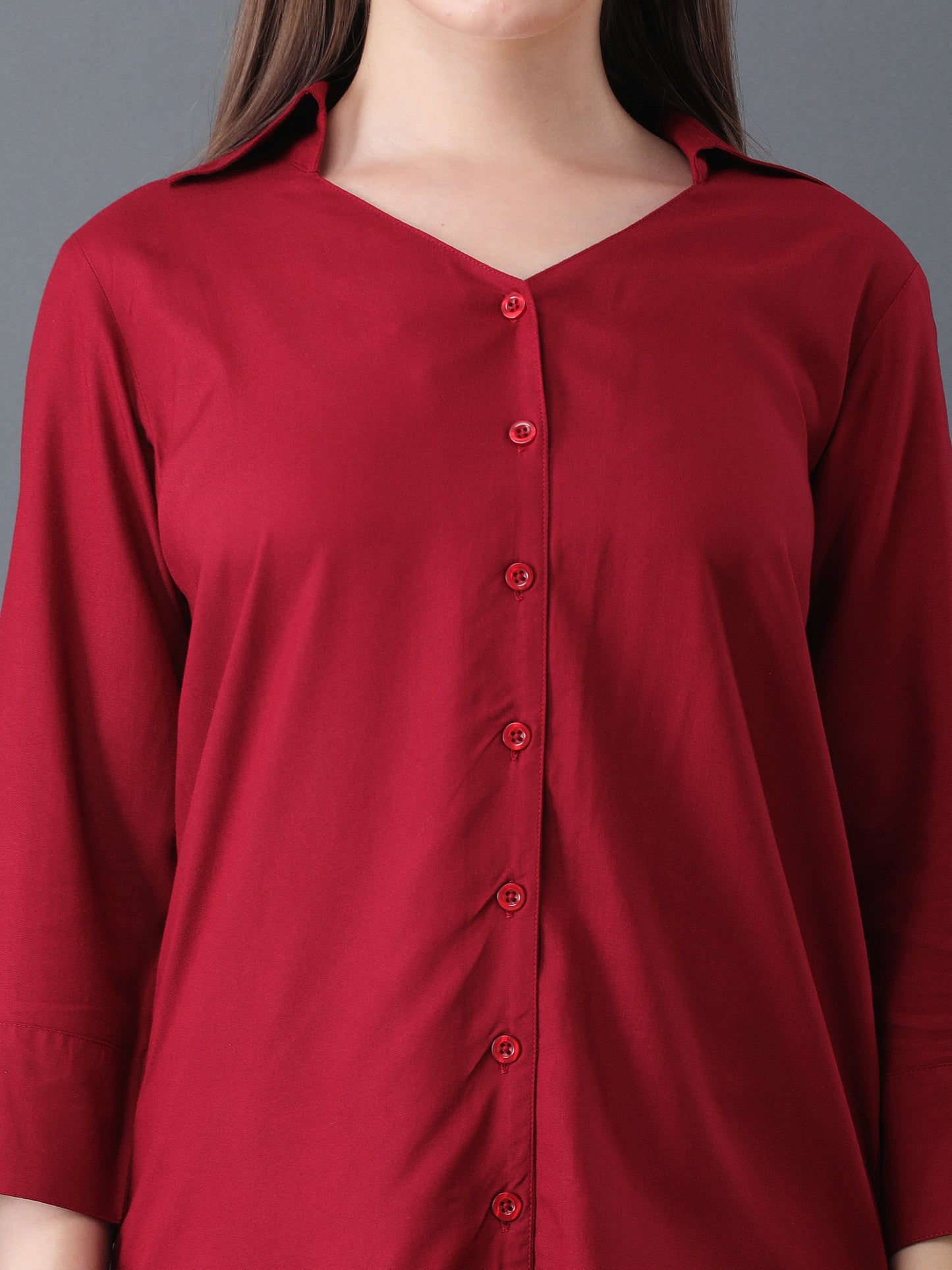 Women's Maroon Button Down Shirt with 3/4 Sleeves