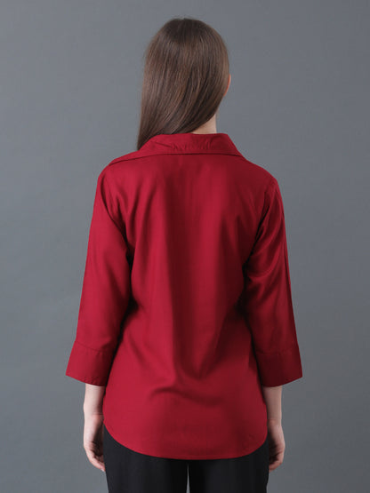 Women's Maroon Button Down Shirt with 3/4 Sleeves