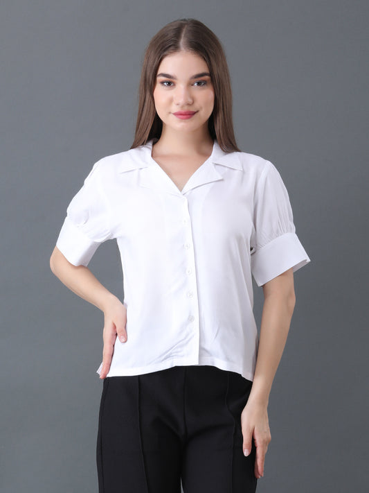 Women's White Button Down Shirt with Short Sleeves