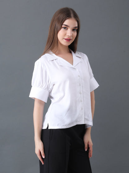 Women's White Button Down Shirt with Short Sleeves
