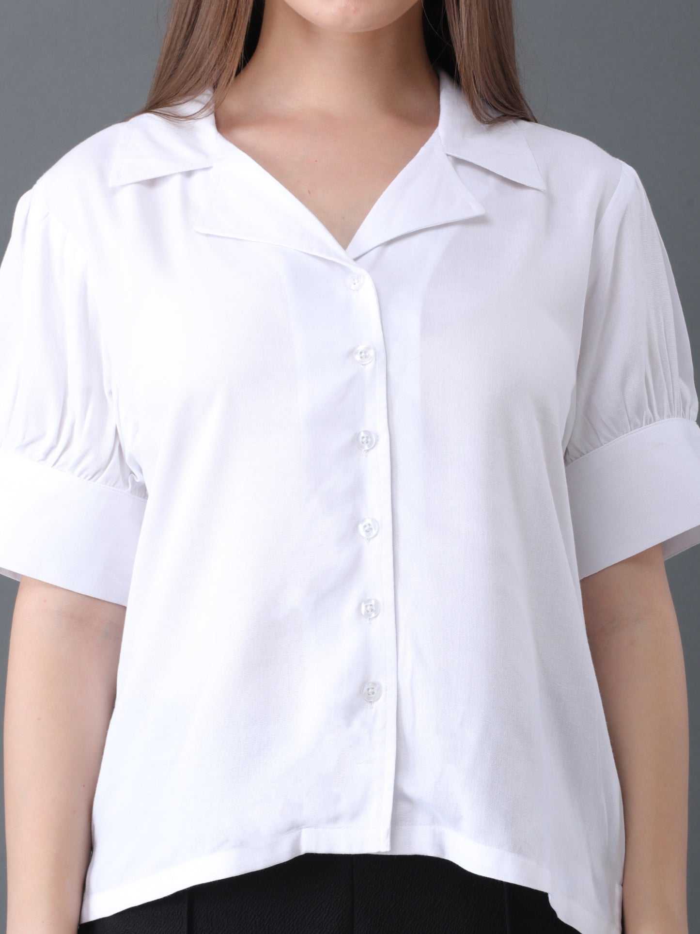 Women's White Button Down Shirt with Short Sleeves