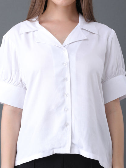 Women's White Button Down Shirt with Short Sleeves